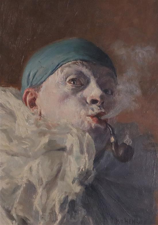 § Armand Henrion (1875-1958) Clown smoking a pipe 8.5 x 6in.